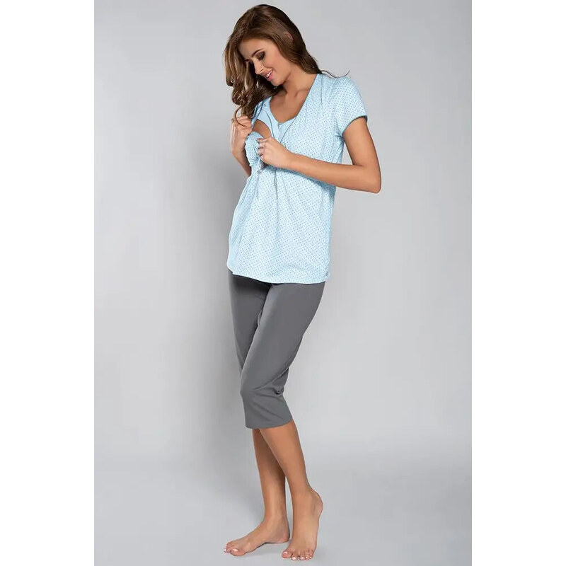 Dámské těhotenské a kojící pyžamo Felicita modro-šedá - Italian Fashion