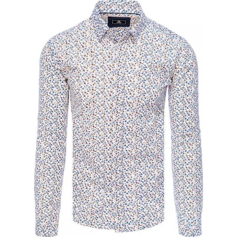 BASIC Bílá pánská košile s květinovým vzorem Květinový vzor