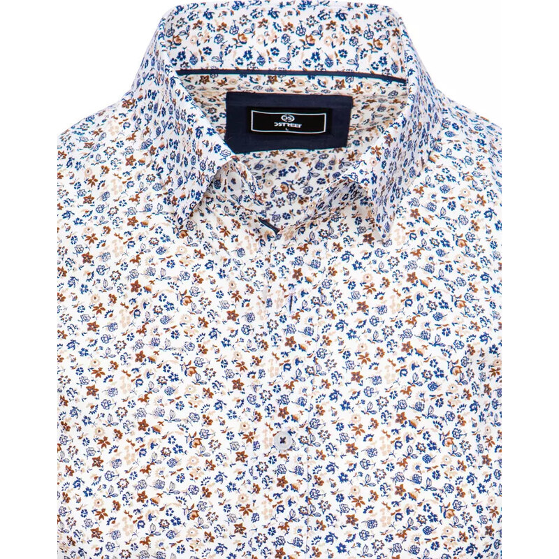 BASIC Bílá pánská košile s květinovým vzorem Květinový vzor