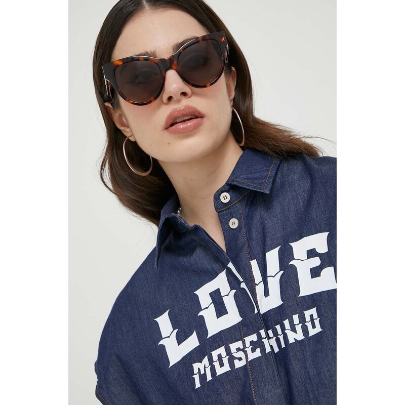Košile Love Moschino tmavomodrá barva, relaxed, s klasickým límcem