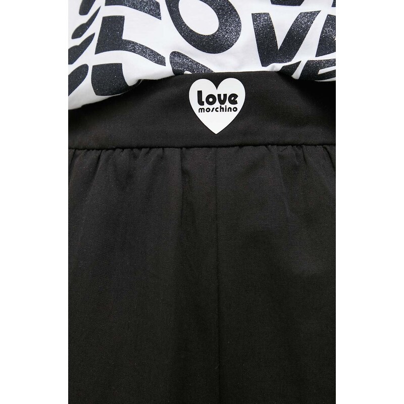 Kalhoty s příměsí lnu Love Moschino černá barva, high waist