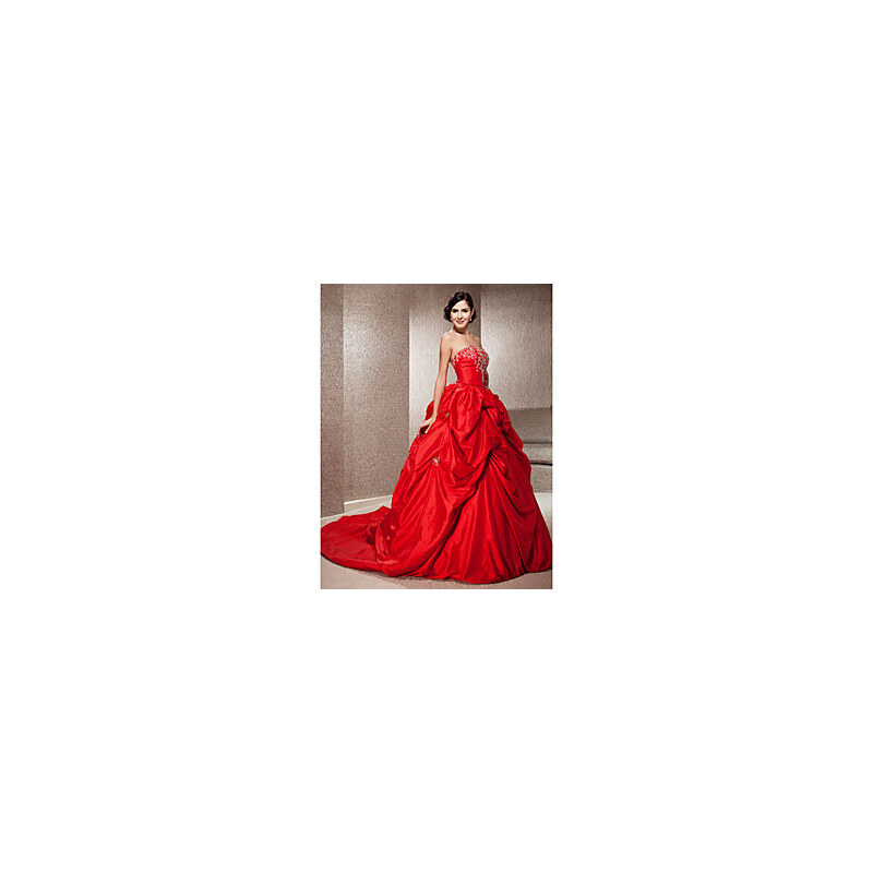 LightInTheBox Ball Gown Strapless Sleeveless Taffeta Chapel Train Red Wedding Dress