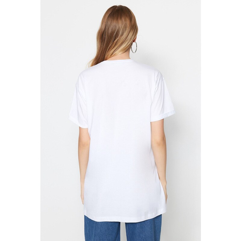 Trendyol White Half Sleeve Knitted Pearl Detailed T-shirt