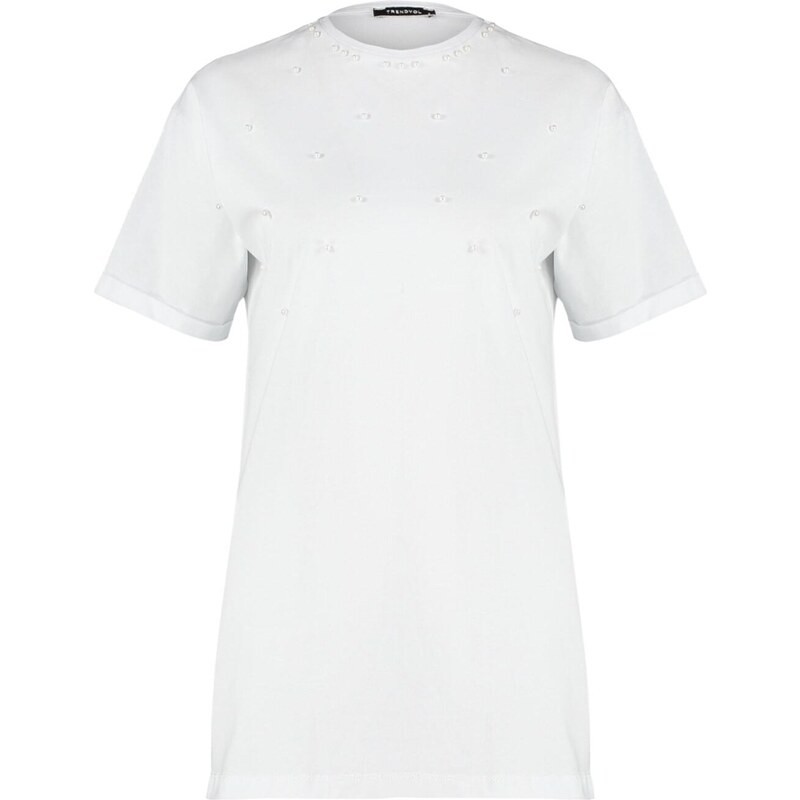 Trendyol White Half Sleeve Knitted Pearl Detailed T-shirt