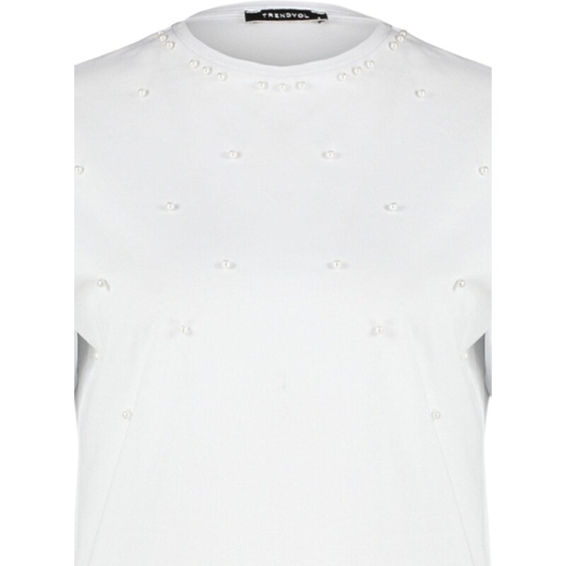 Trendyol White Half Sleeve Knitted Pearl Detailed T-shirt