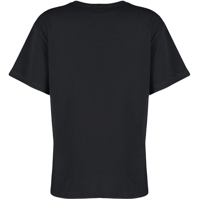 Trendyol Black 100% Cotton Printed Crew Neck Boyfriend Knitted T-Shirt
