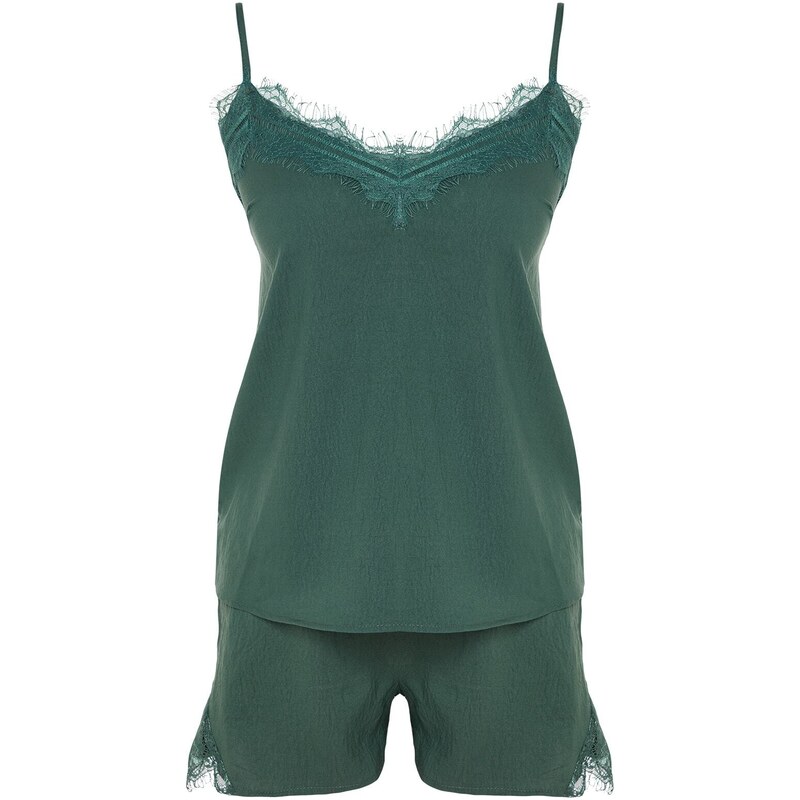 Trendyol Green Lace Viscose Athlete-Shorts Woven Pajamas Set