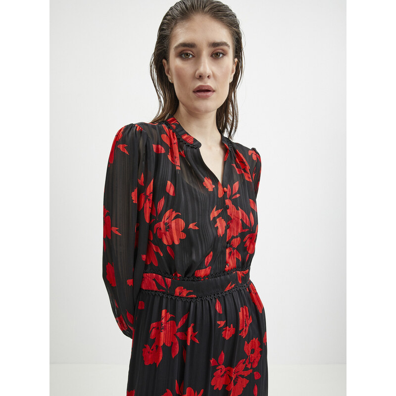 Červeno-černé dámské květované šaty ORSAY - Dámské