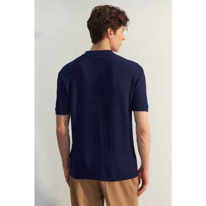 Trendyol Navy Blue Limited Edition Relaxed Short Sleeve Knitwear Polo Neck T-shirt