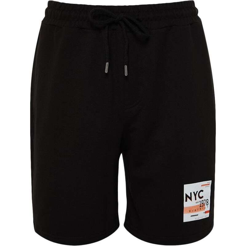 Trendyol Black Regular/Real Fit Mid-Length City Printed Shorts
