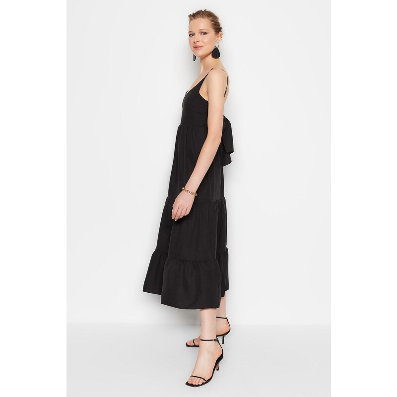 Trendyol Black Skirt Flounced Back Tie Detail Strap Maxi Woven
