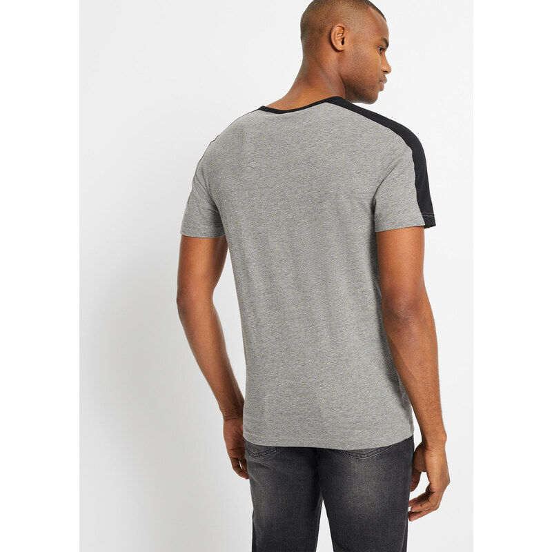 bonprix Henley tričko Slim Fit, krátký rukáv Šedá