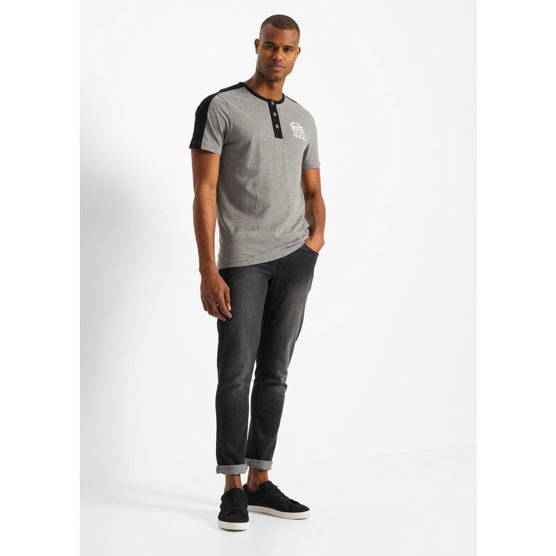 bonprix Henley tričko Slim Fit, krátký rukáv Šedá