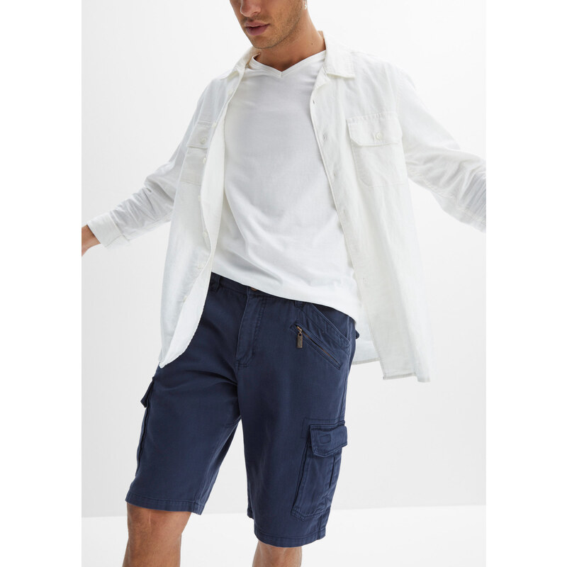 bonprix Cargo bermudy Loose Fit Modrá