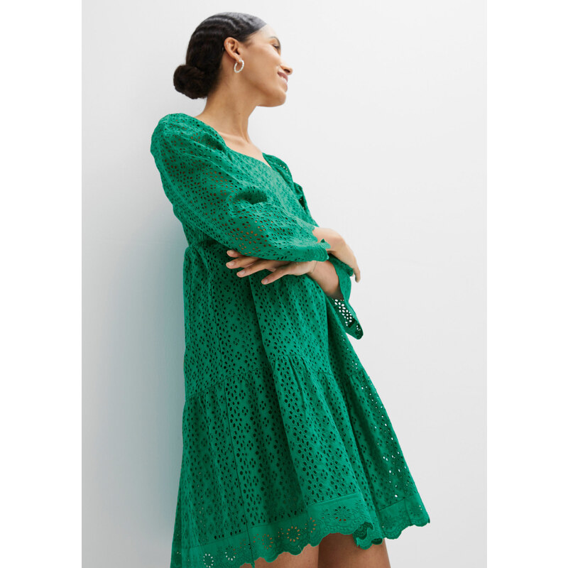 bonprix Šaty s dírkovanou výšivkou Zelená