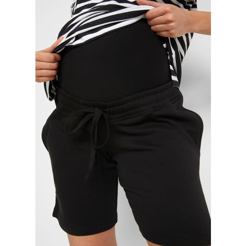 bonprix Těhotenské teplákové bermudy s bavlnou (2 ks v balení) Černá
