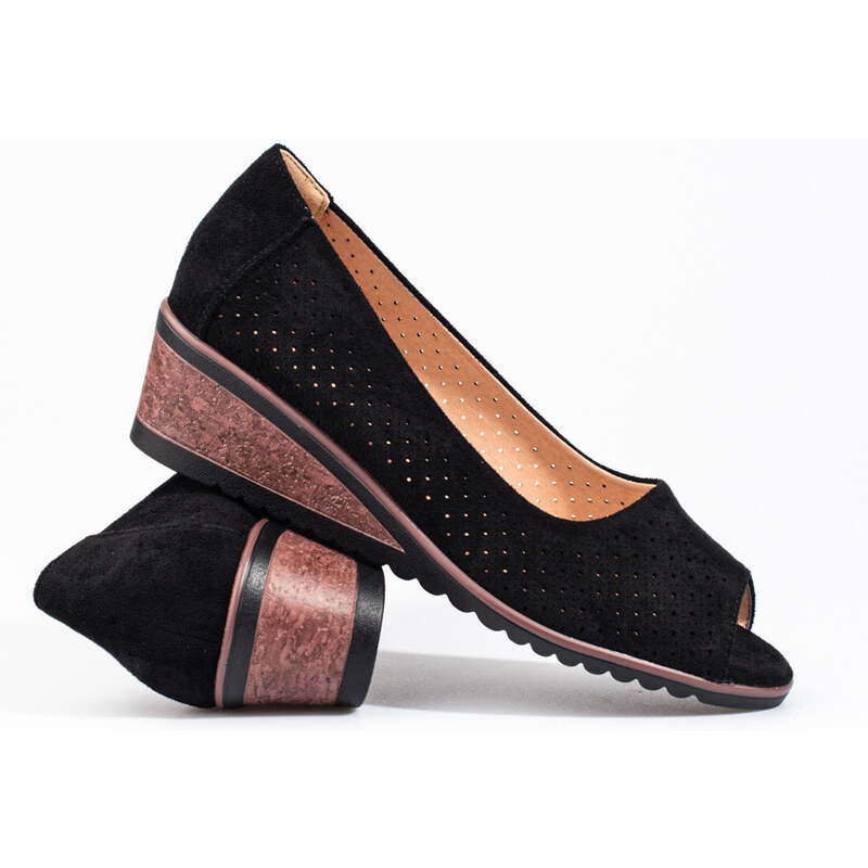 W. POTOCKI Openwork suede women's wedge pumps Potocki black