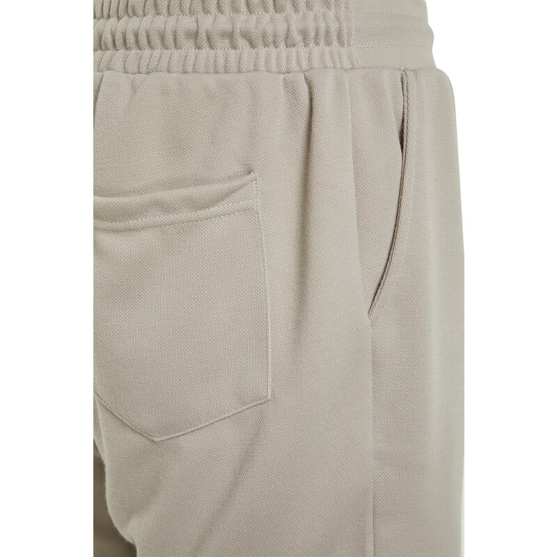 Trendyol Stone Regular/Normal Fit Medium Length Textured Elastic Waist Stitch Detail Pique Shorts