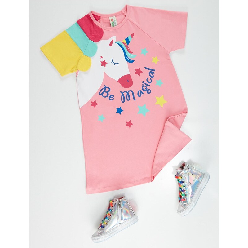 Denokids Unicorn Raglan Pink Girl's Dress