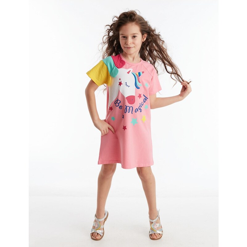 Denokids Unicorn Raglan Pink Girl's Dress