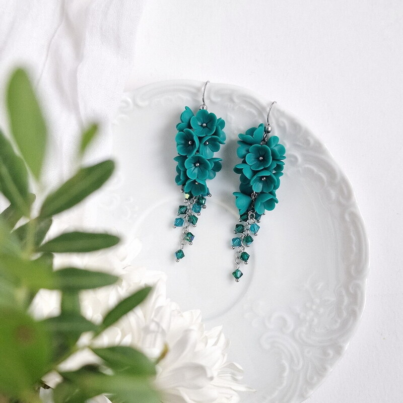 Mairi Guiliane - květinové náušnice smaragdové