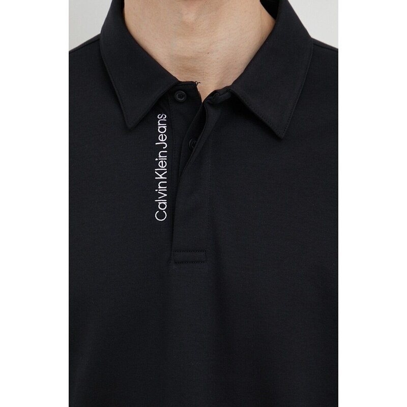 Bavlněné tričko s dlouhým rukávem Calvin Klein Jeans černá barva