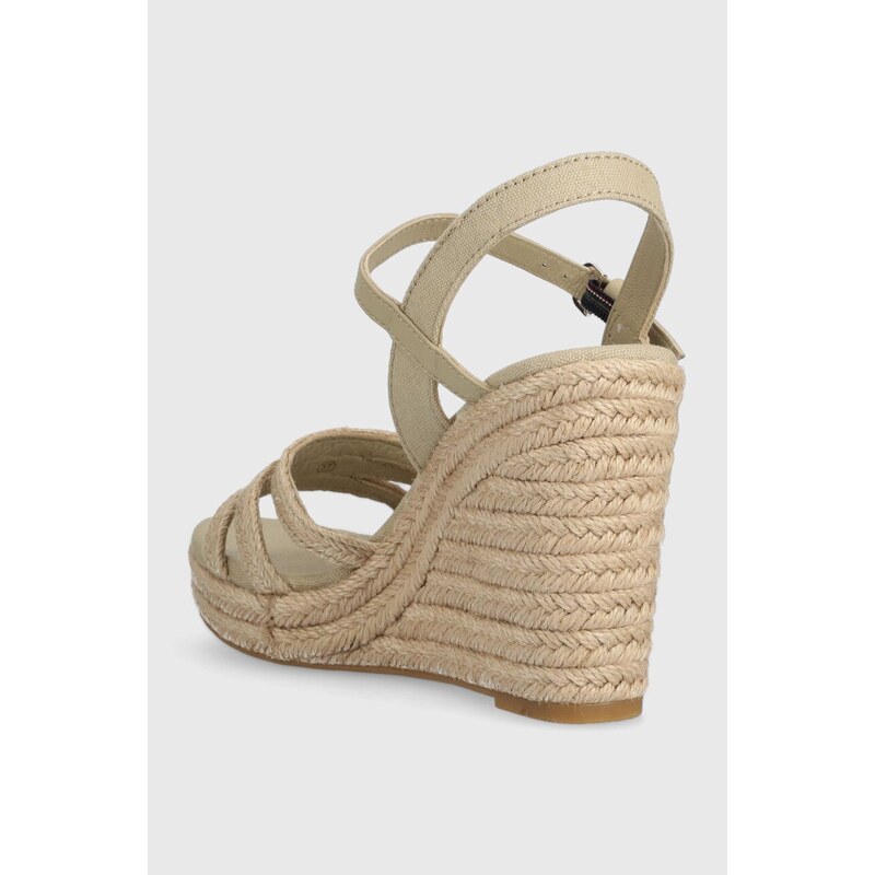 Sandály Tommy Hilfiger ESSENTIAL BASIC WEDGE SANDAL dámské, béžová barva, na klínku, FW0FW07220