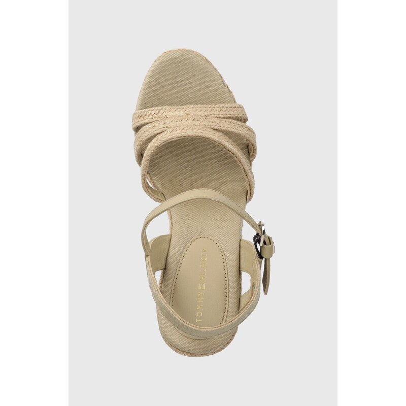 Sandály Tommy Hilfiger ESSENTIAL BASIC WEDGE SANDAL dámské, béžová barva, na klínku, FW0FW07220