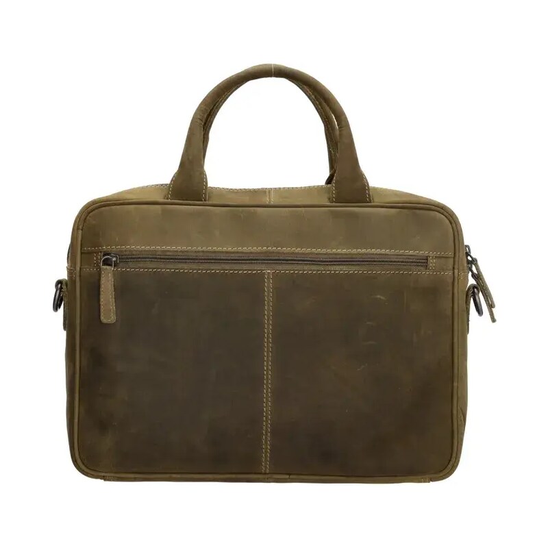 Hide & Stitches Zelená praktická kožená kabelka na notebook „Logic“