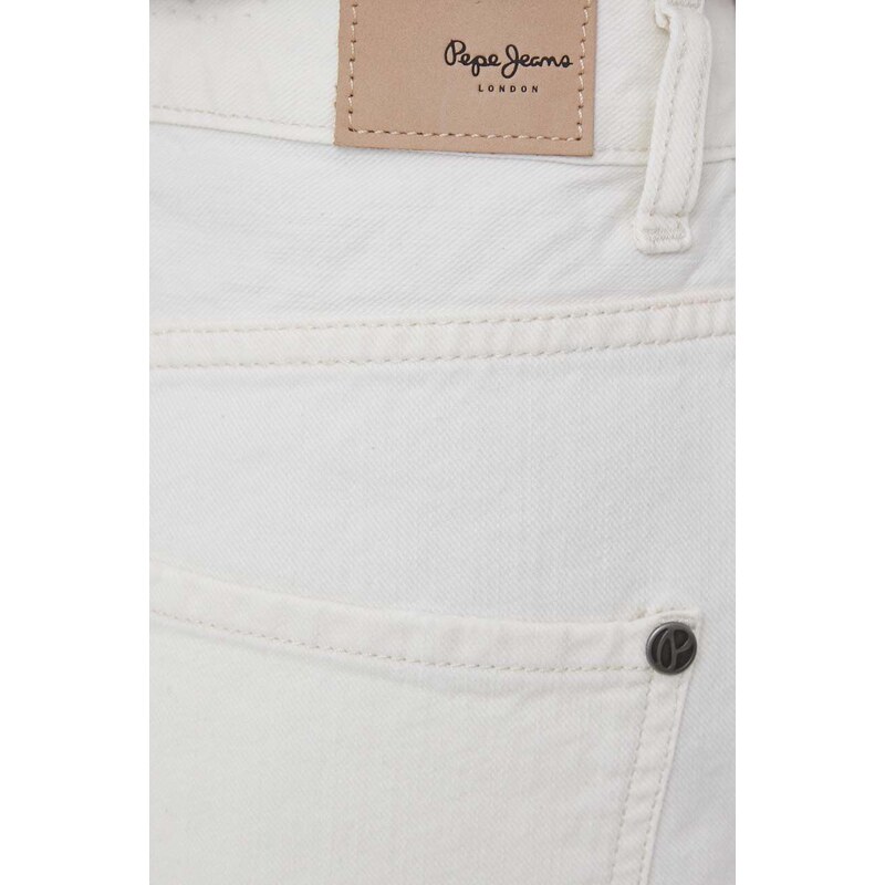 Džínové šortky Pepe Jeans Rachel dámské, béžová barva, hladké, high waist