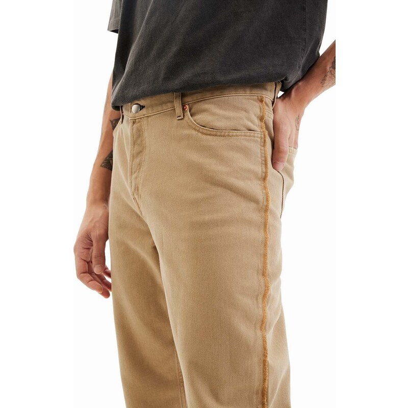 Bavlněné kalhoty Desigual hnědá barva, jednoduché