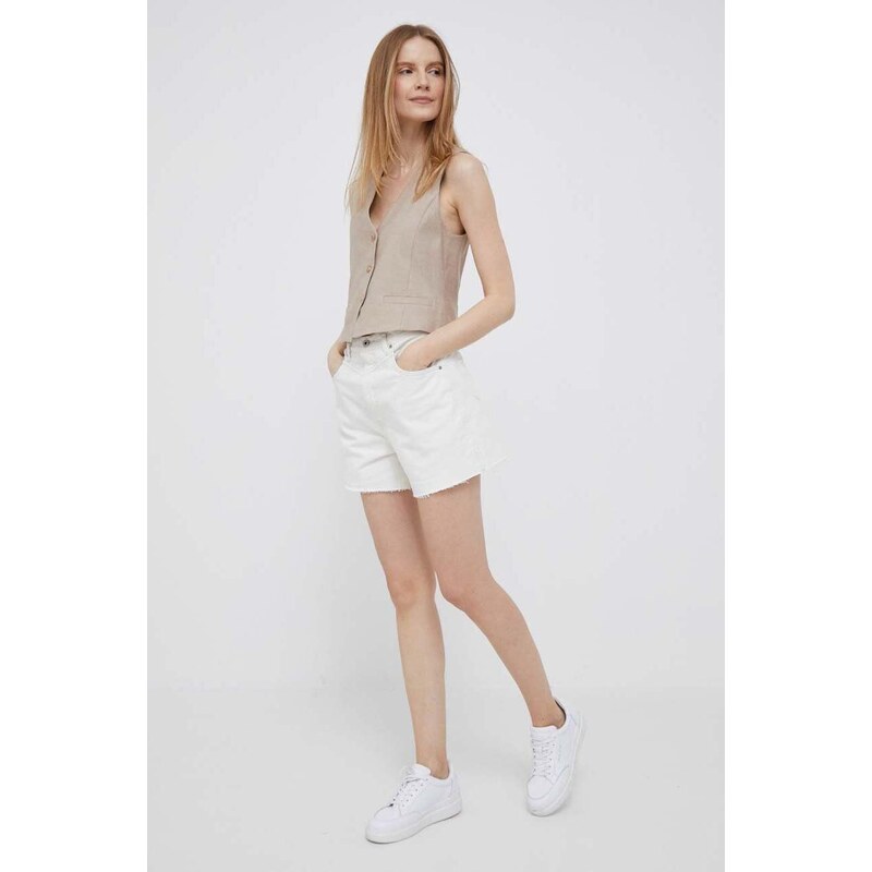 Džínové šortky Pepe Jeans Rachel dámské, béžová barva, hladké, high waist