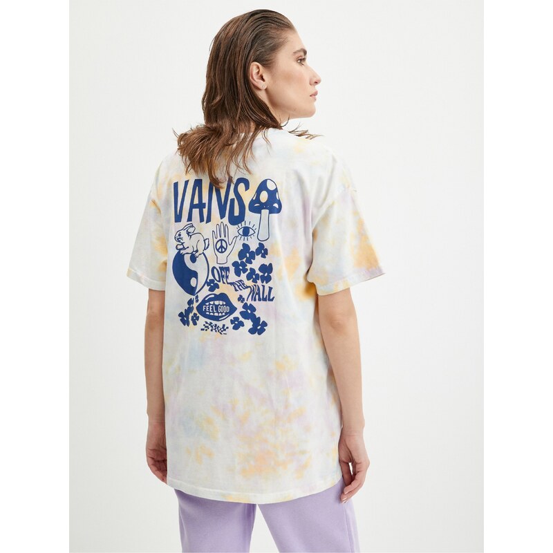 Žluto-bílé dámské vzorované tričko VANS - Dámské