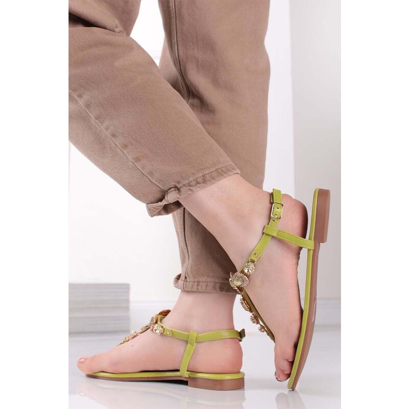 Givana Zelené nízké sandály s kamínky Leena