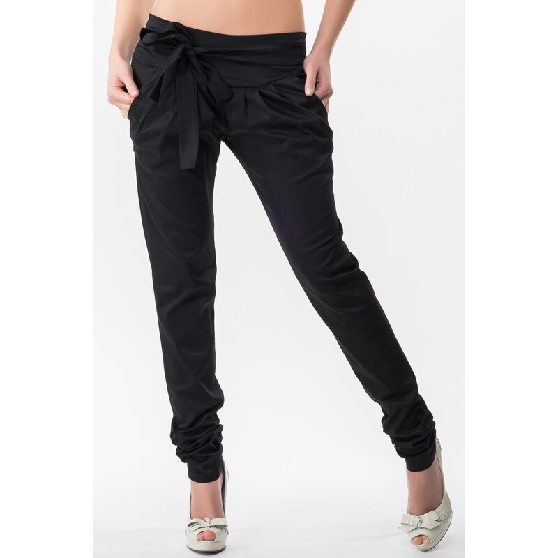 Sixie Sixie dámské černé bavlněné kalhoty s mašlí , Velikost S