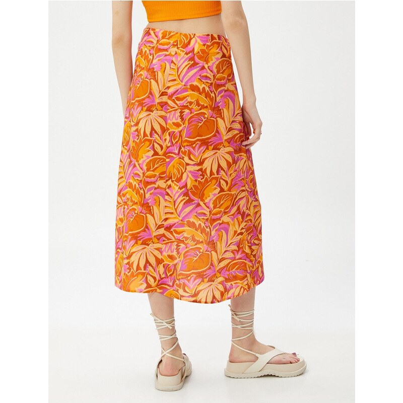 Koton Floral Skirt Maxi Tie Front Viscose, Wrapped Close.