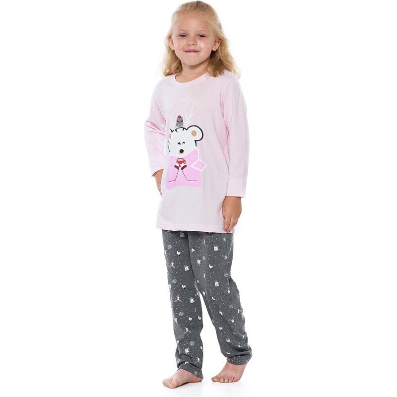 Moraj Dívčí pyžamo Winter růžové s medvídkem