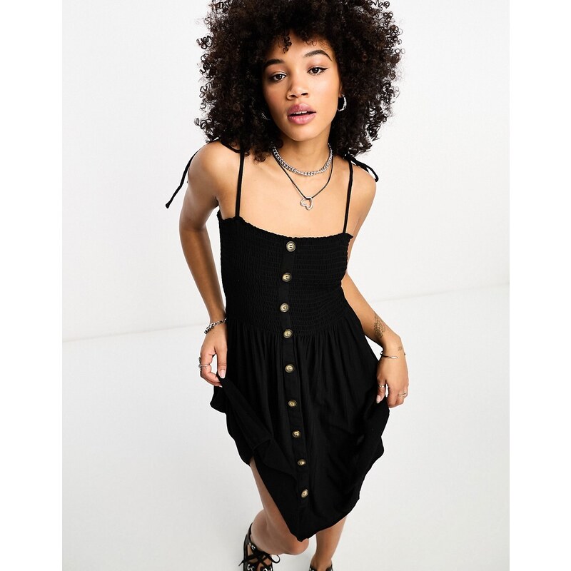 ONLY shirred detail button down mini dress in black 91915871