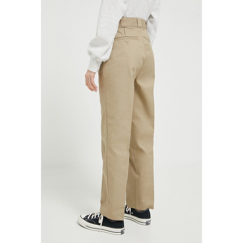 Kalhoty Dickies dámské, zelená barva, jednoduché, high waist