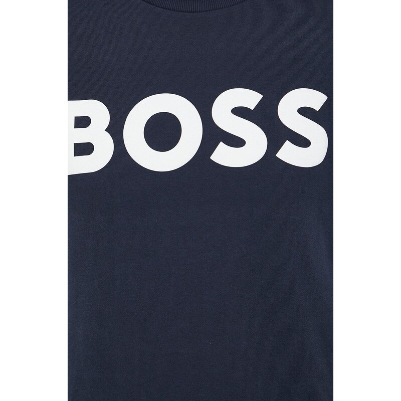 Bavlněná mikina BOSS BOSS ORANGE pánská, tmavomodrá barva, s potiskem