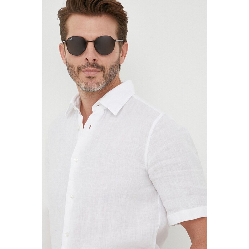 Plátěná košile BOSS BOSS ORANGE bílá barva, regular, s klasickým límcem