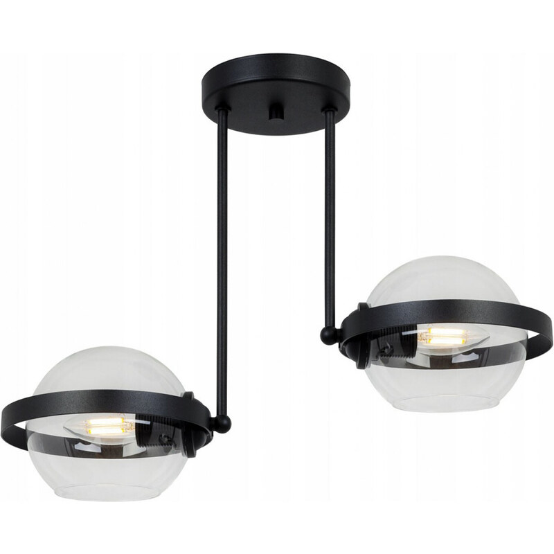 Light for home - Moderní lustr na tyči s dvěma skleněnými stínidly RING  2340/2/B, 2x60W, E27, Černá - GLAMI.cz