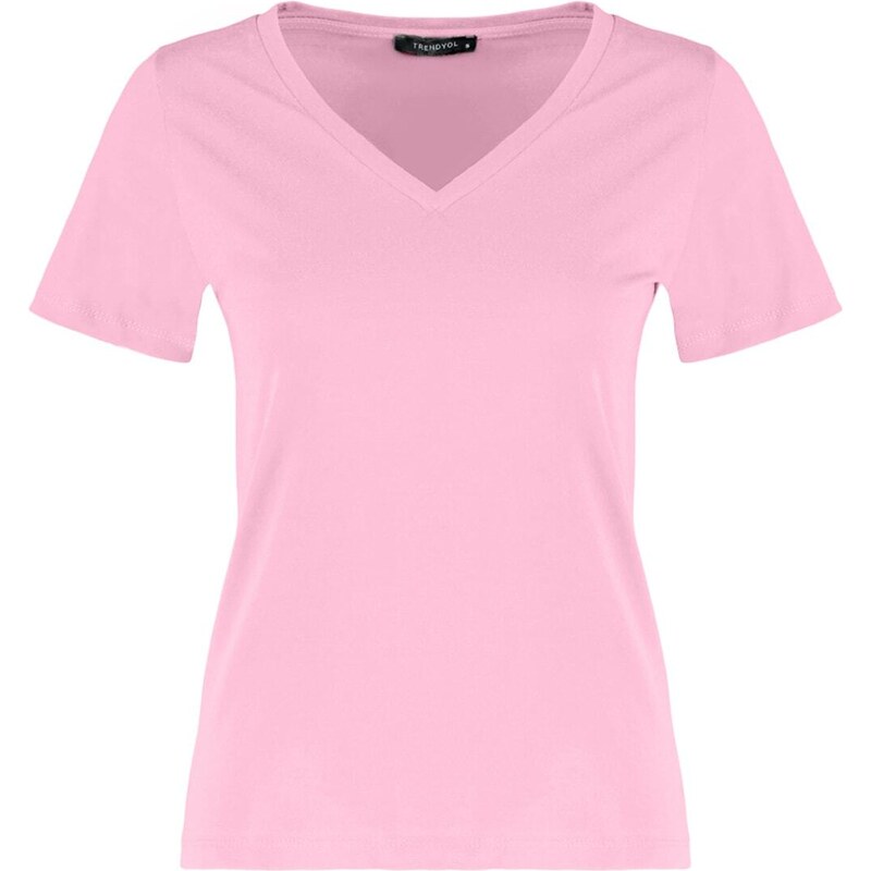 Trendyol Pink-Mint 100% Cotton 2-Pack Basic V-Neck Knitted T-Shirt