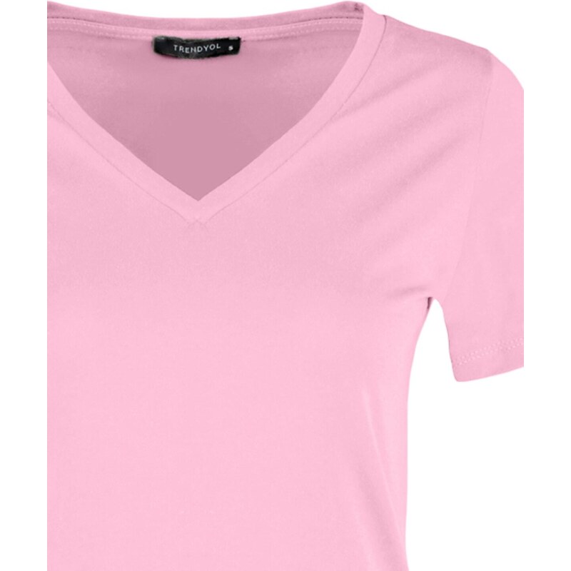 Trendyol Pink-Mint 100% Cotton 2-Pack Basic V-Neck Knitted T-Shirt