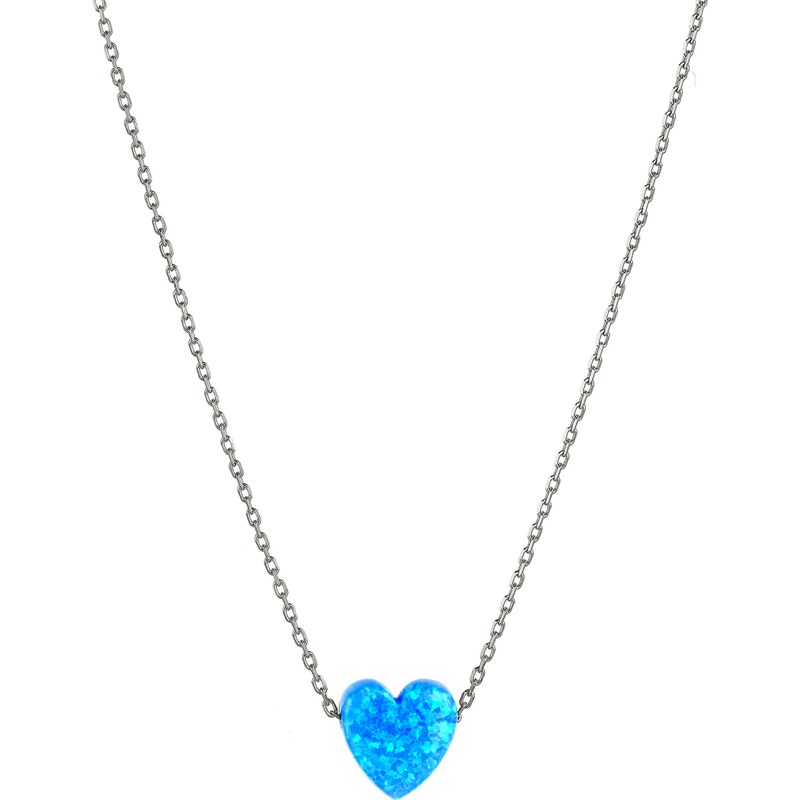 SilveAmo Stříbrný náhrdelník s modrým opálem Ocean Heart