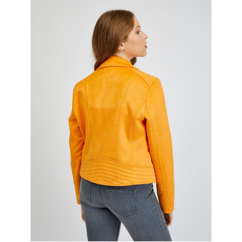 Orsay Oranžová dámská koženková bunda v semišové úpravě - Dámské