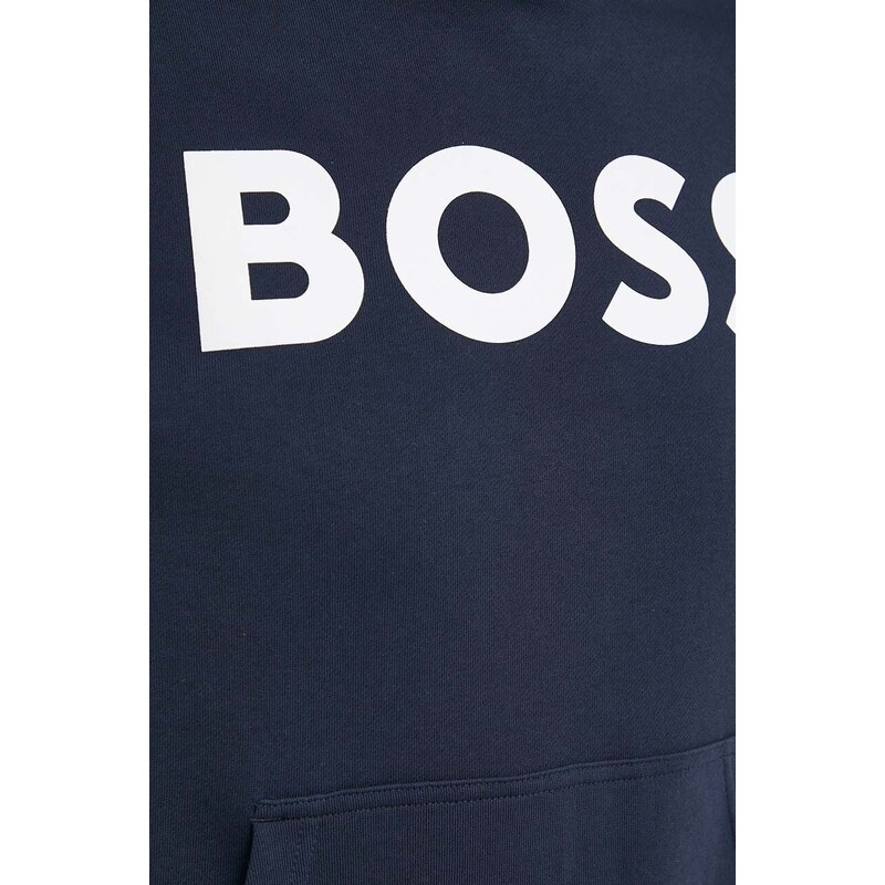 Bavlněná mikina BOSS BOSS ORANGE pánská, tmavomodrá barva, s kapucí, s potiskem