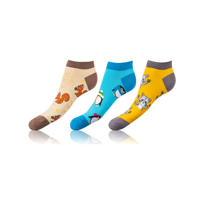 Bellinda CRAZY IN-SHOE SOCKS 3x - Modern color low crazy socks unisex - brown - yellow - blue