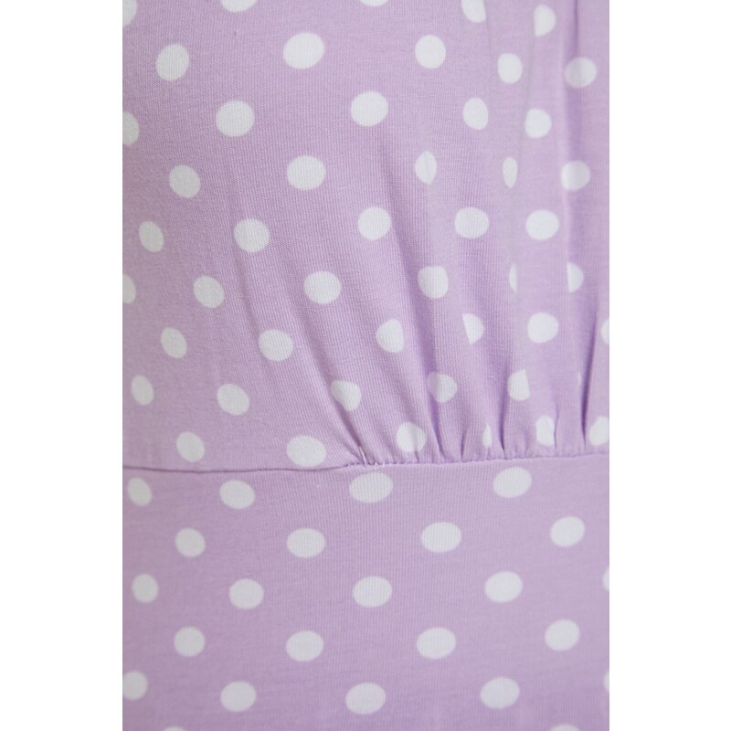 Trendyol Lilac Polka Dot Cotton Undershirt-Pants Knitted Pajama Set