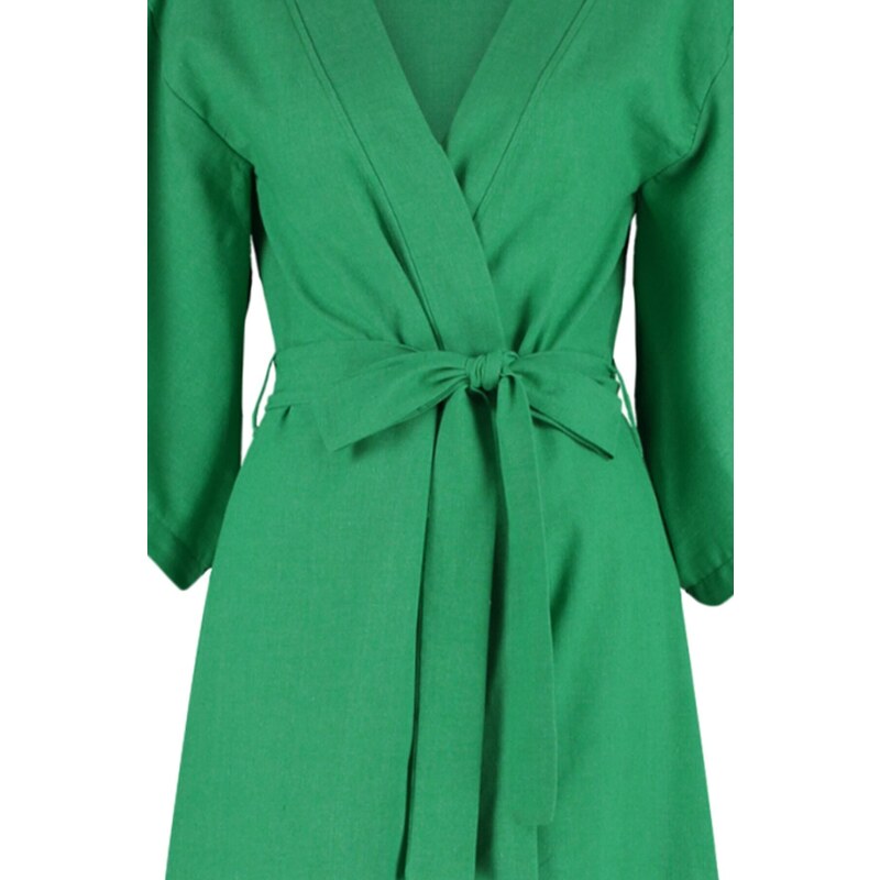 Trendyol Green Belted Maxi Woven Linen Look Kimono & Kaftan